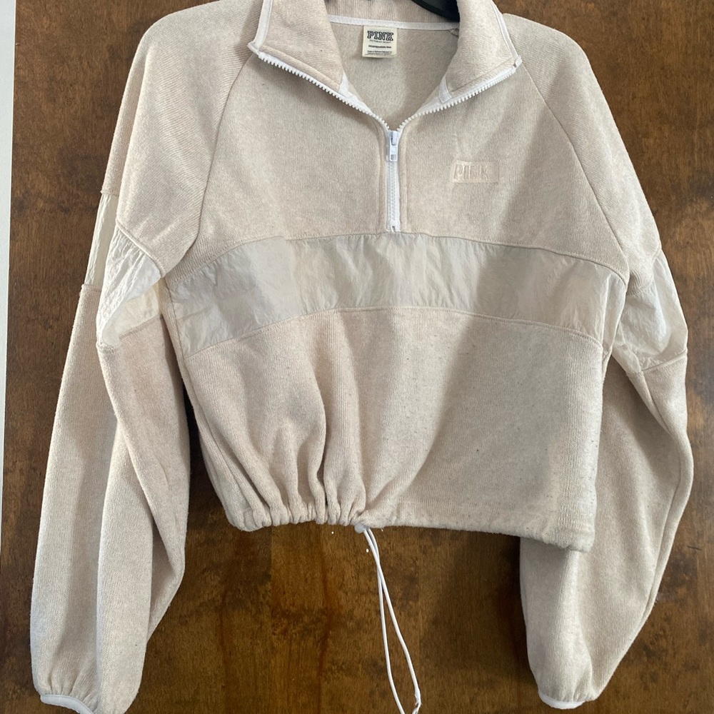 Cream PINK Quarter-Zip Sweater